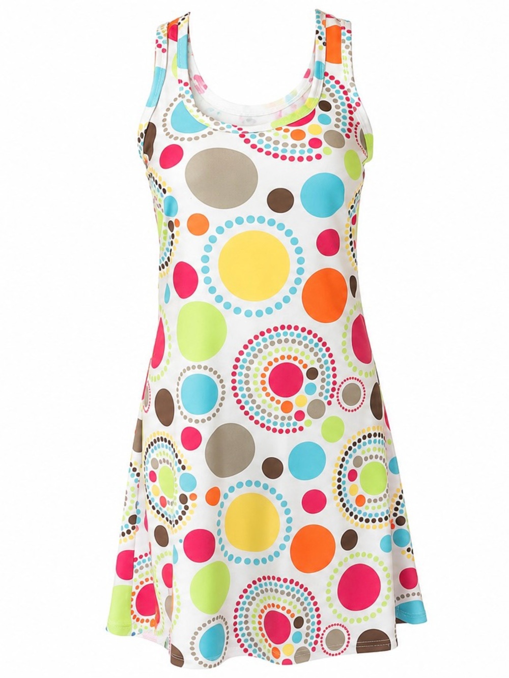 White Polka Dot Tank Dress with Multi-Color Circles